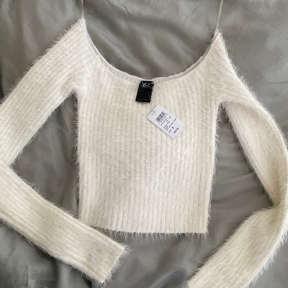 Fuzzy ivory sweater slight off shoulder